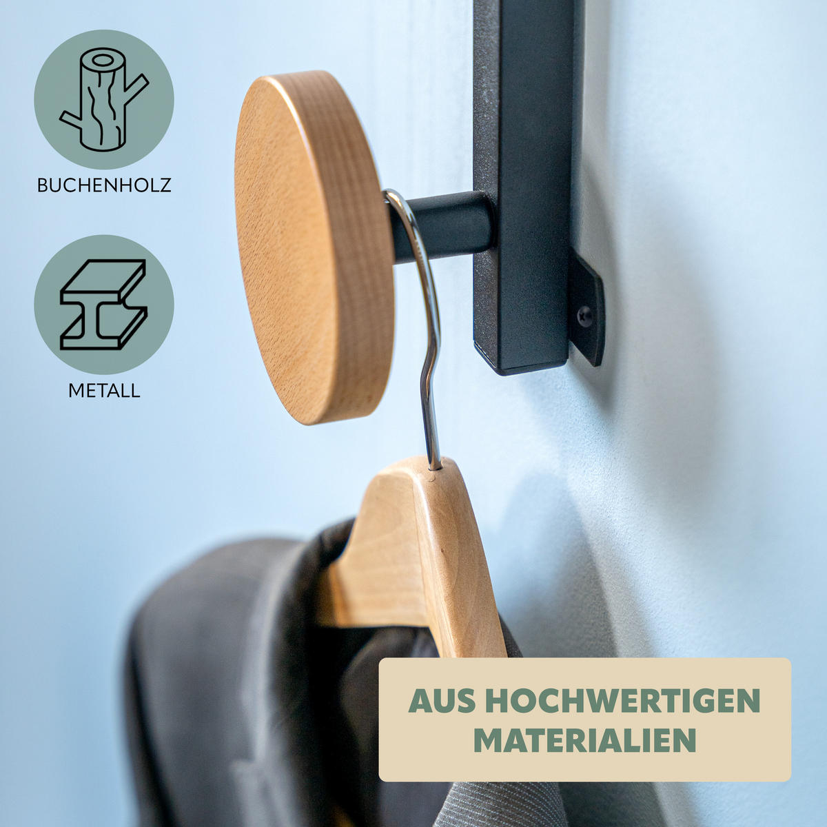 WANDSPIEGEL inkl. Garderobenhaken - Schwarz, Metall (63.5/35.5/5cm) - bremermann