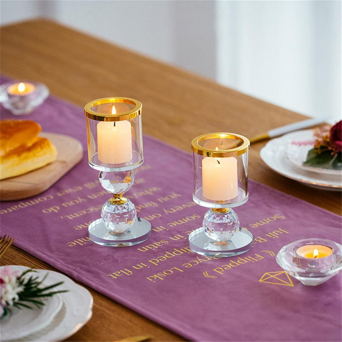 KERZENSTÄNDER 2-teiliges Set Glas Kristall Gold - Goldfarben, Glas (7/15.3/7cm)