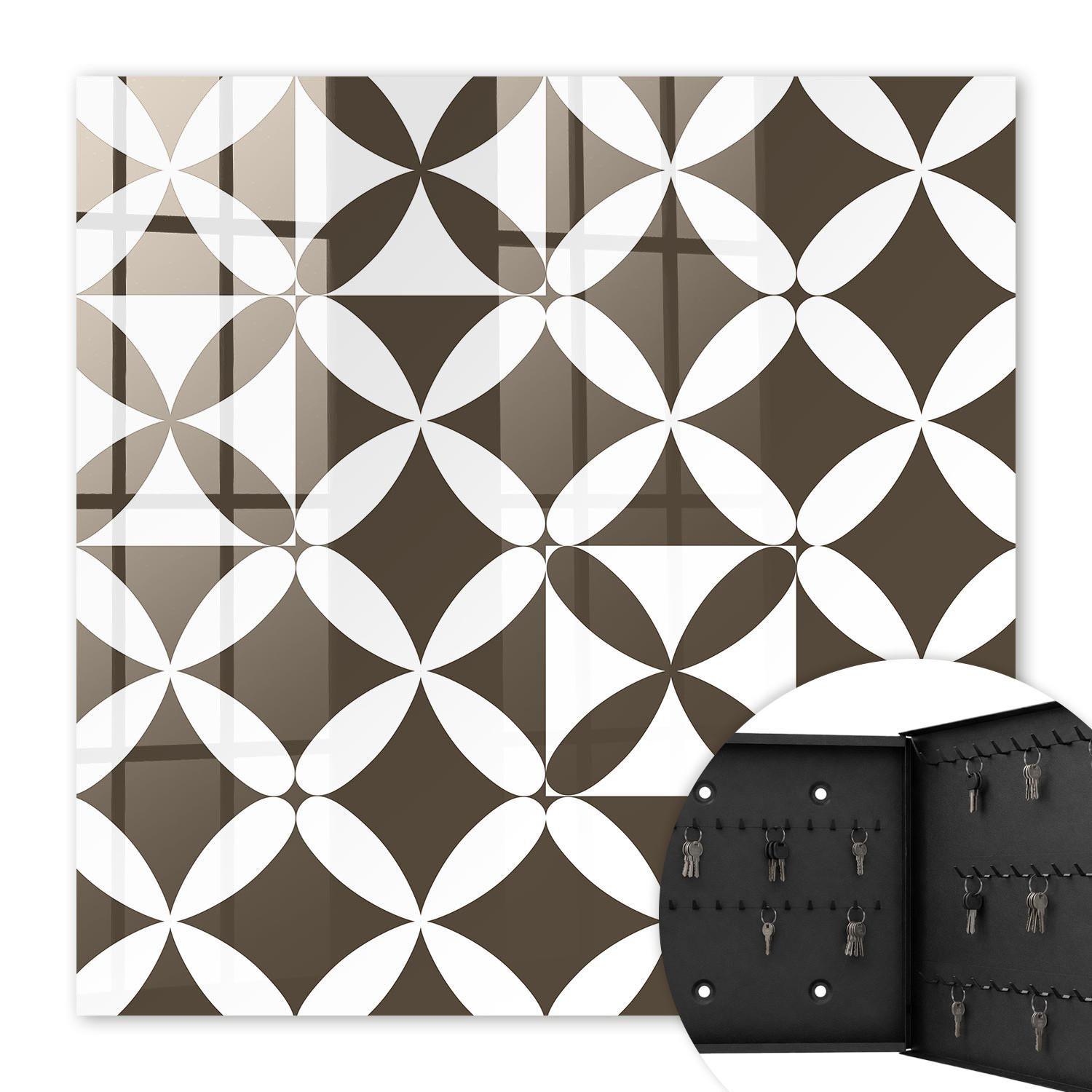 SCHLÜSSELBOX Schwarz 30x30 cm- Türöffnung nach rechts - Geometrische Komposition - Braun, Metall (30/30/5cm) - TULUP