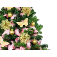WEIHNACHTSBAUM künstlicher 60 cm mit LED-Beleuchtung, LUXUSMOMENT, mit 29 Weihnachtsbaumschmuck, Pflanztopf mit Jutesack - Champagner/Pink, Kunststoff/Stein (40/60cm) - LAALU