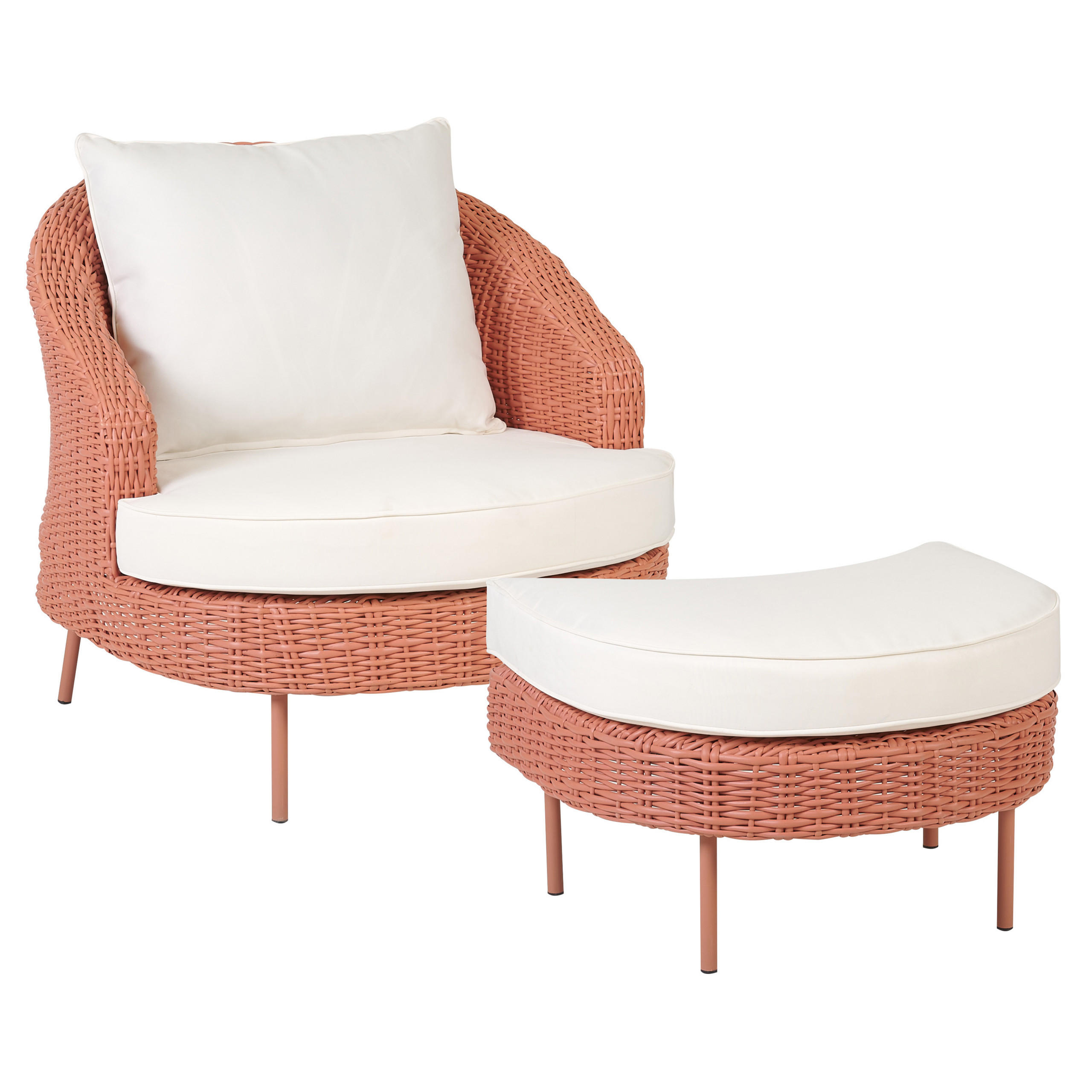 SESSEL mit Ottomane Rattan PE pfirsichrosa Arcille - Rosa, Kunststoff (80/80/151cm) - Beliani