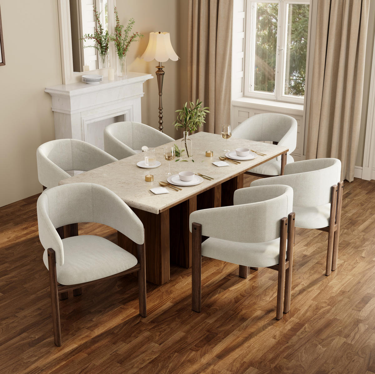 ESSZIMMERSTUHL 2er-Set mit Armlehnen Walnuss/Beige - Walnussfarben, Holz (52.5/83/61.5cm) - Meubliv