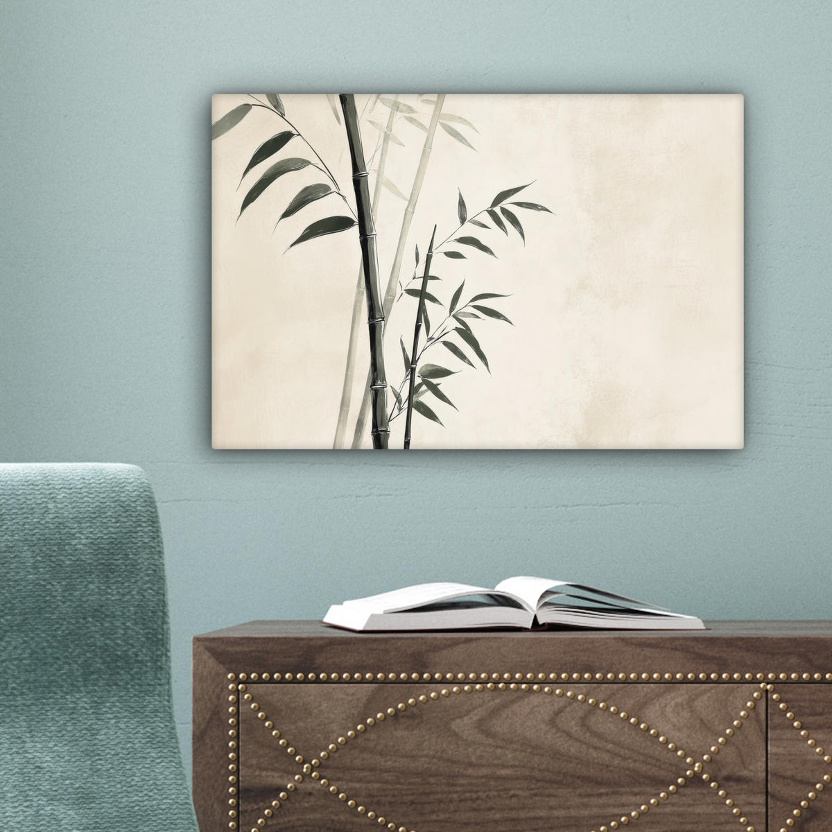 LEINWANDBILD Japandi - Bambus - Beige 30x20 cm - Eukalyptusholzfarben, Textil (30/20cm) - MuchoWow