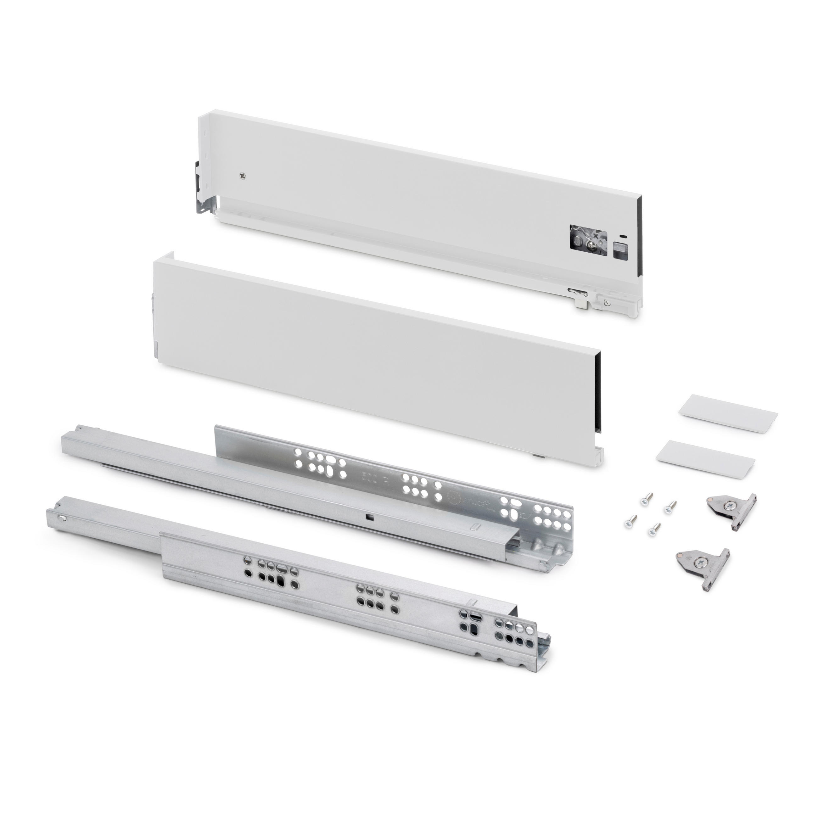 AUSSENSCHUBLADE Vertex mit 3D-Regelung, Höhe 131mm, 40Kg, Tiefe 500mm, Stahl, Weiß lackiert - Weiß, Metall (1.3/14/50cm) - EMUCA