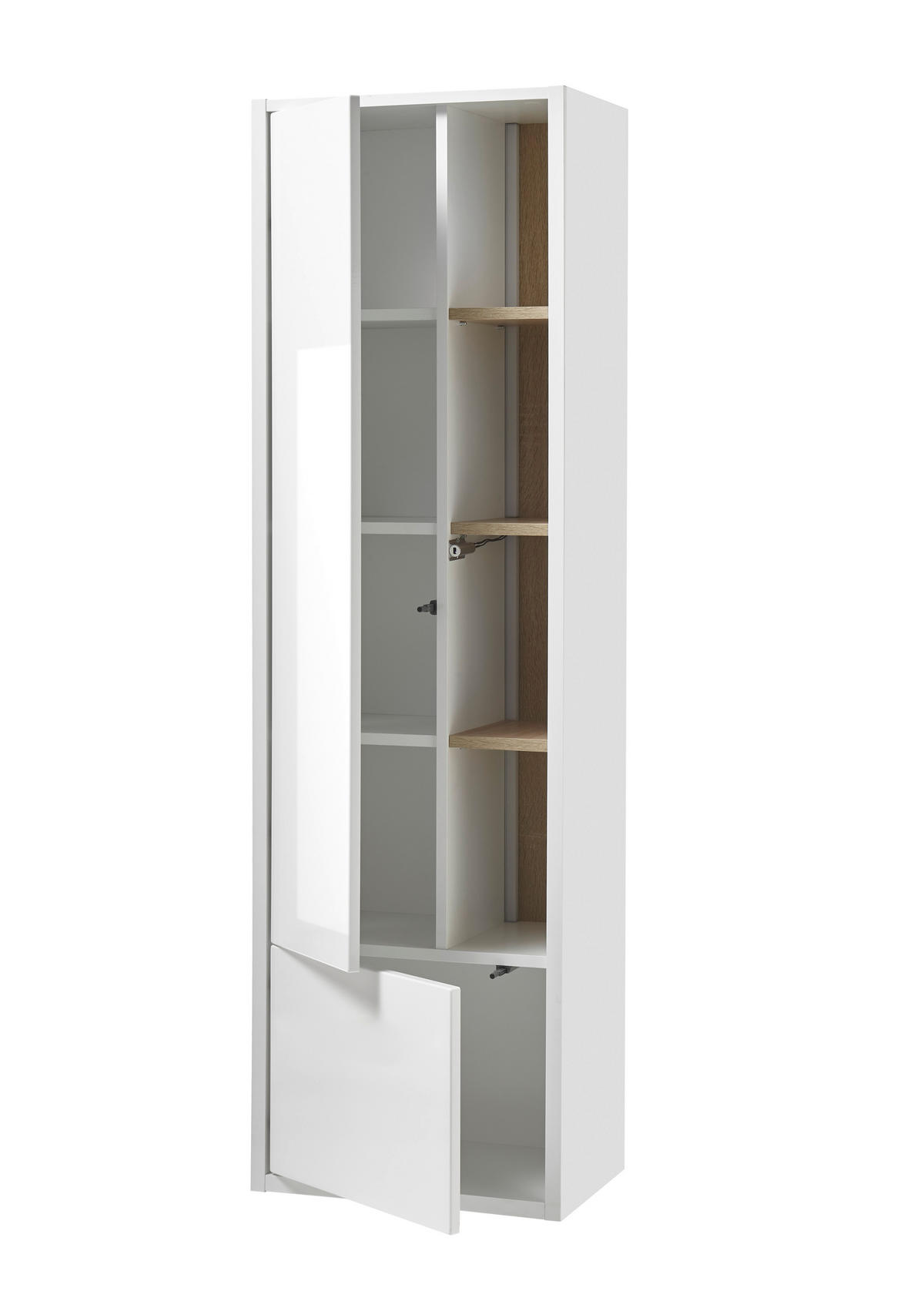 HOCHSCHRANK M20 Weiß Hochglanz & Eiche Dekor 45/150/30 cm - Weiß Hochglanz, Holzwerkstoff (45/150/30cm) - Livojo