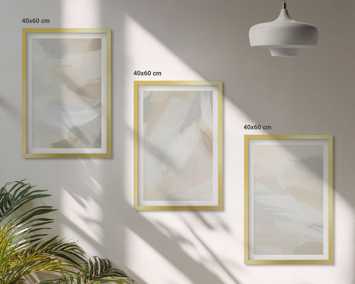 WANDBILDER 3er Set - 40x60 cm Goldrahmen - Abstrakter Pinselhintergrund - Goldfarben, Kunststoff (40/60cm) - ArtPrintCave