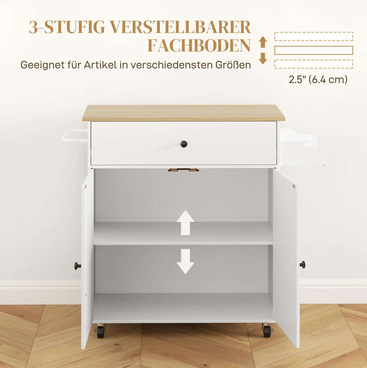 KÜCHENINSEL 42/106/87 cm Weiß mit klappbarer Platte - Weiß, Holzwerkstoff (106/87/42cm) - OKWISH