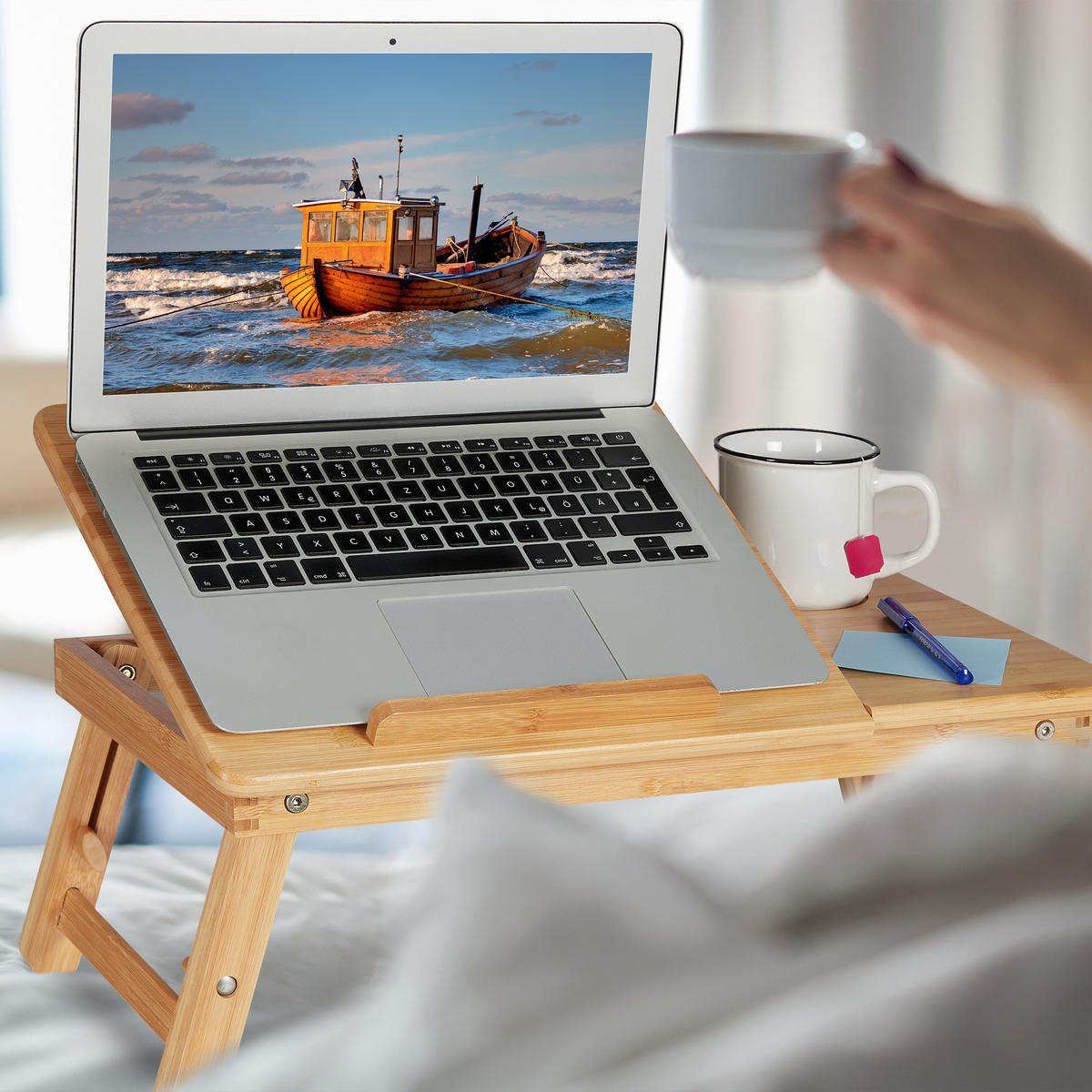 STOLÍK Prírodná bambus skladací 57x30 cm - svetlohnedá, drevo (30/57/43.5cm) - Relaxdays