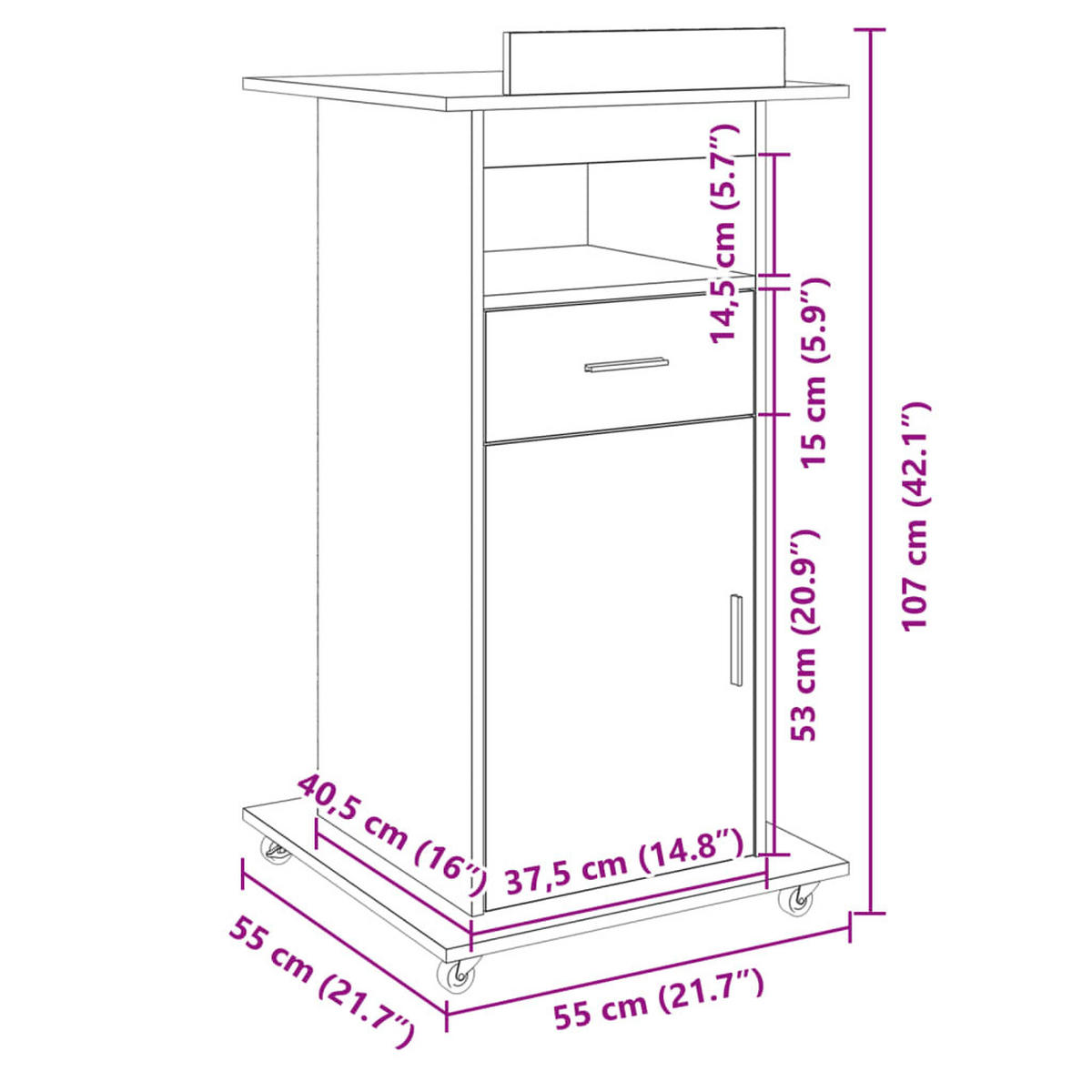 STEHPULT mit 1 Tür, 1 Schublade 55/55/107 cm aus Holzwerkstoff Schwarz - Schwarz, Holz (55/55/107cm) - vidaXL