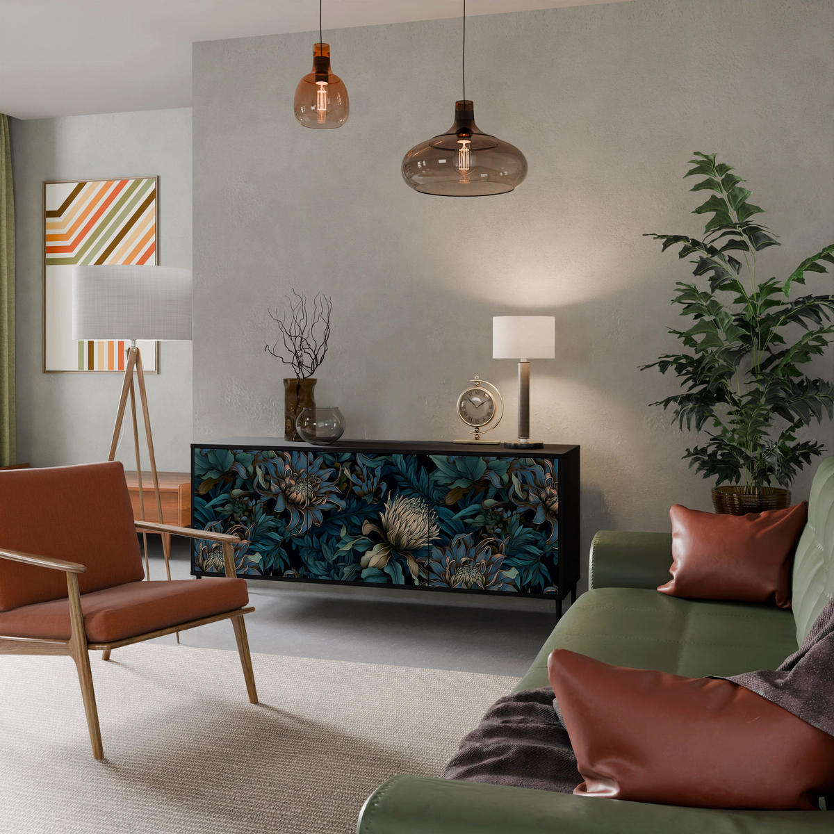 SIDEBOARD TWILIGHT BLOOM, Eicheneffekt, 164,5x42x77,5 cm, 3 Türen - Eichefarben/Buchefarben, Holzwerkstoff/Buchenholz (164.5/77.5/42cm) - SpaceRebels
