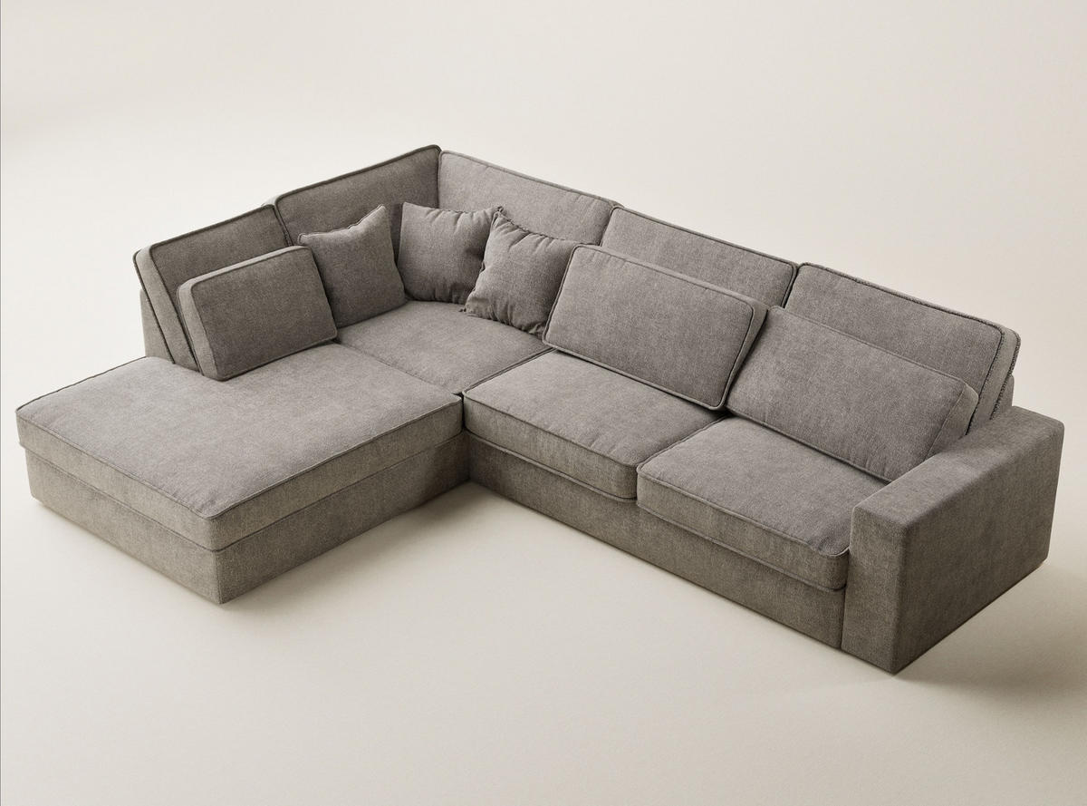 ECKSOFA Kirou Braun Chenille-Stoff - Links Seite - Schwarz/Braun, Holz/Holzwerkstoff (225/311cm) - Maison de Reve