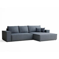 ECKSOFA MIT SCHLAFFUNKTION Maze Blau Grau Webstoff - Blaugrau/Schwarz, Holz/Holzwerkstoff (294/185cm) - Maison de Reve