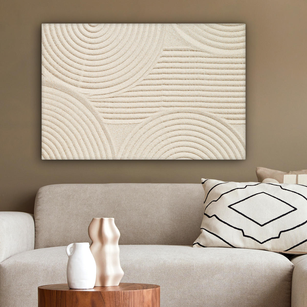 LEINWANDBILD Muster - Abstrakt - Weiß Wanddeko 90x60 cm - Beige, Textil (90/60cm) - MuchoWow
