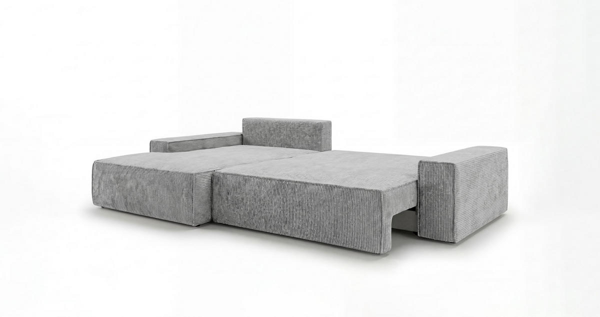 ECKSOFA VERONA links grau Cord Poso 55 - Schlaffunktion, Bettkasten - Grau, Textil (280/185cm) - Cornero