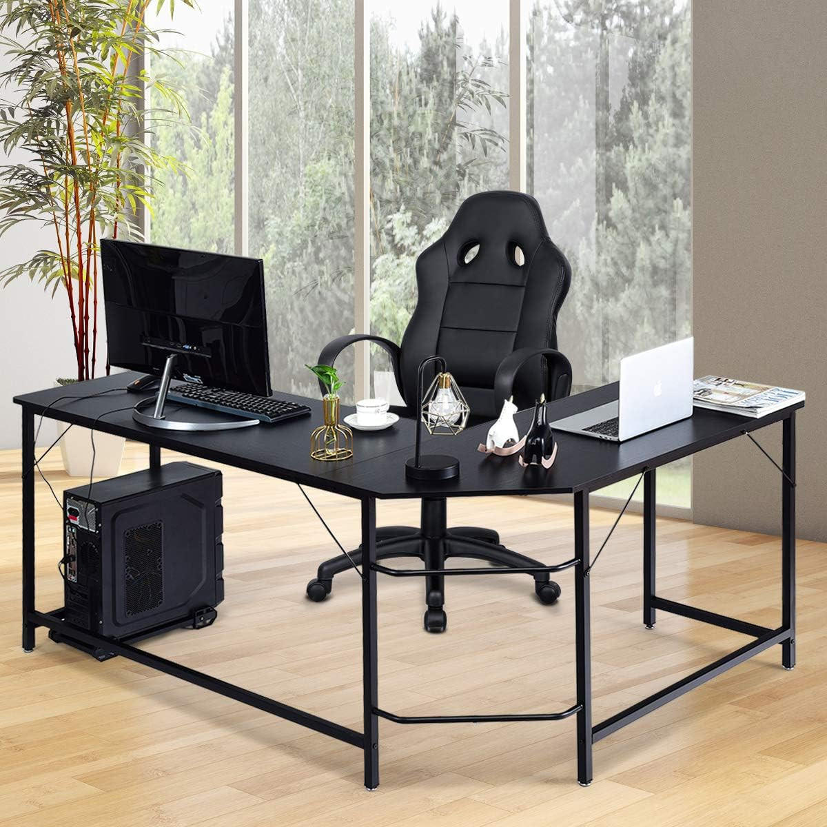 DATORBORD Svart - Svart, Träbaserade material (125.5/167.5/73.5cm) - COSTWAY