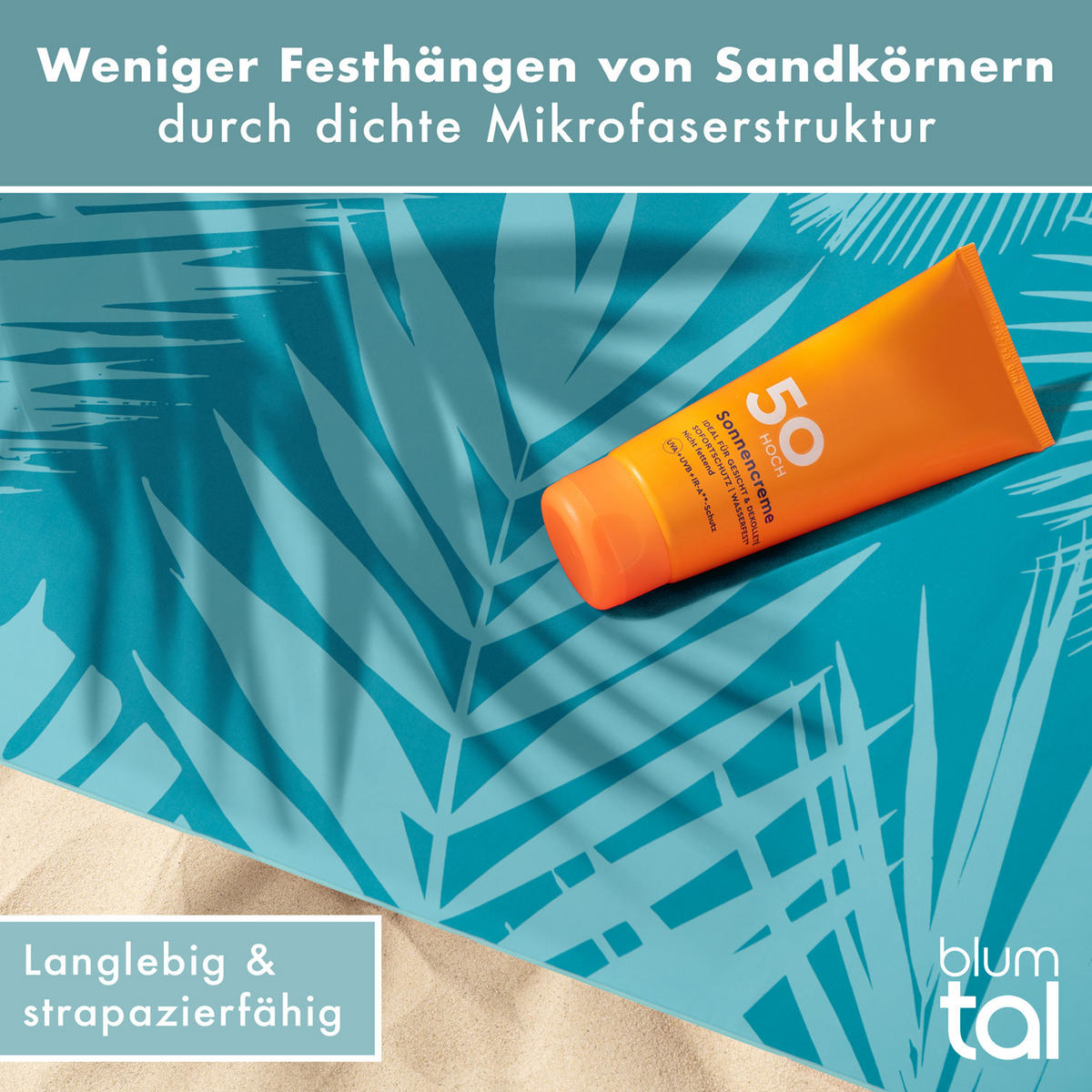 STRANDTUCH Thor 90/180 cm, Türkise Palmenblätter - Türkis, Textil (90/180cm) - Blumtal