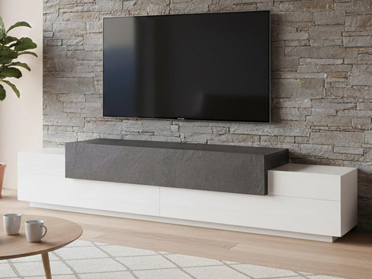 FERNSEHSCHRANK Glänzendes Weiß, Schiefer 45/240/52 cm - Schieferfarben/Weiß, Holzwerkstoff (240/52/45cm) - DMORA