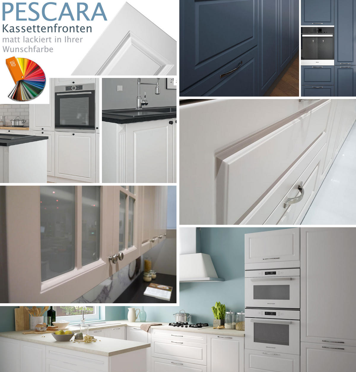 WINKELKÜCHE Pescara signalweiß matt / weiß matt 15-teilig mit Teilauszug (Blum Metabox) - Weiß, Holzwerkstoff/Metall (330/243/306cm) - Feldmann-Wohnen