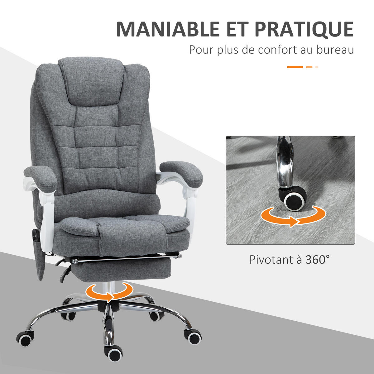 CHEFSESSEL DE-11819 Massage & Heizung Grau - Grau, Metall (70/119/65cm) - ComfortXL