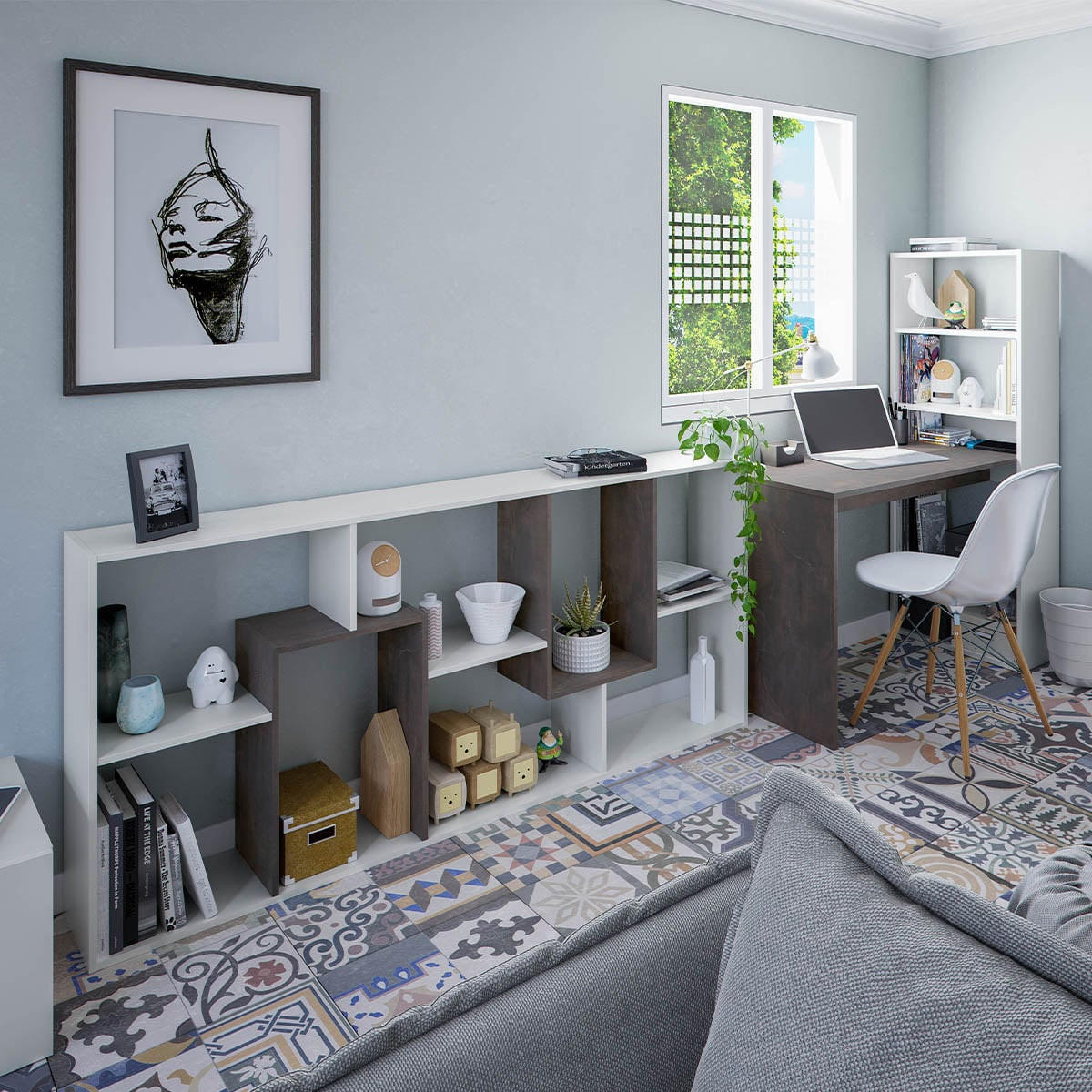 BÜCHERREGAL mit 8 Ablagefächern H180 cm - Kawa - Weiß, Holzwerkstoff (25/180/80cm) - Calicosy