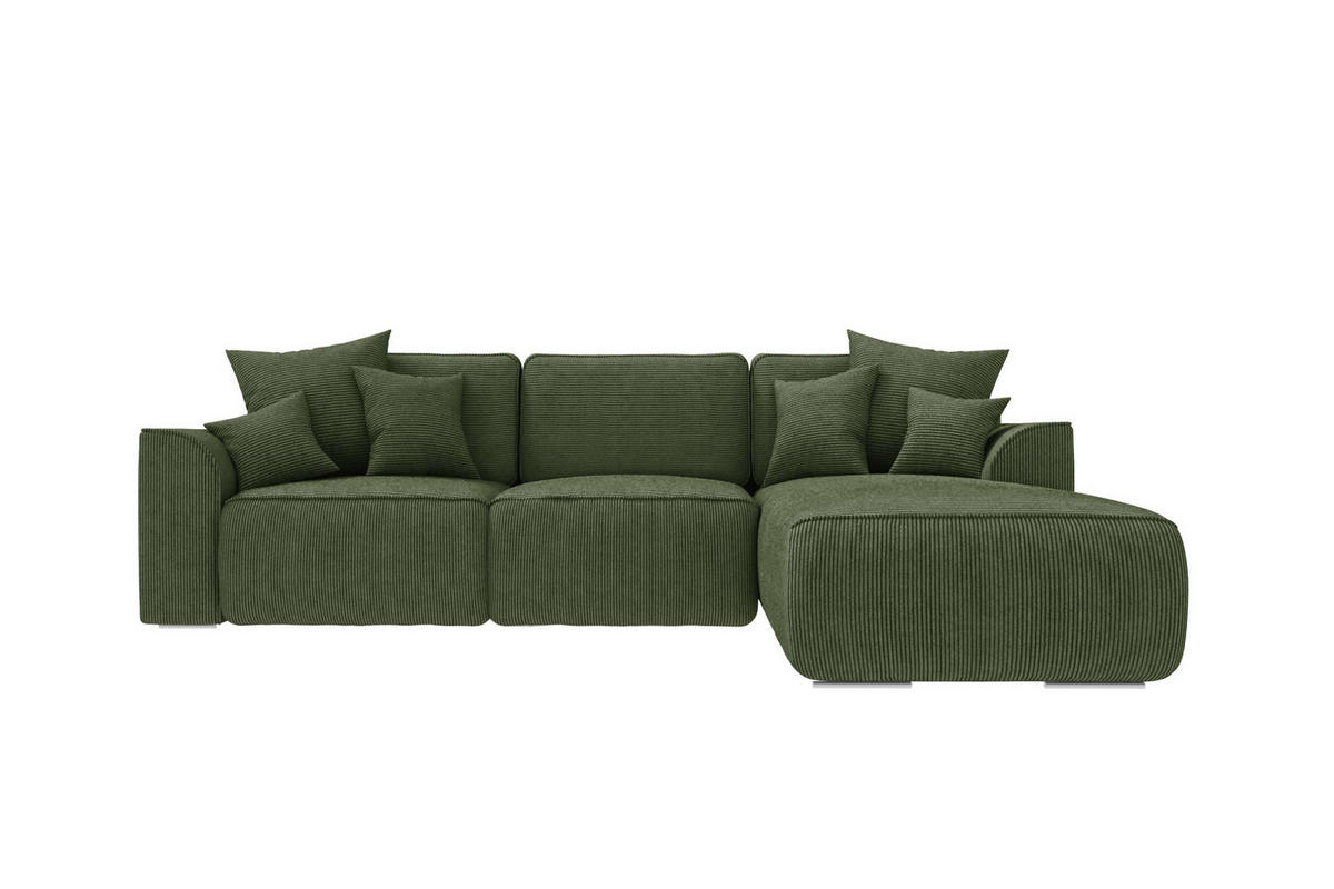 ECKSOFA GUSTO Cordstoff Olivgrün Rechts inkl. Schlaffunktion - Chromfarben/Olivgrün, Kunststoff/Textil (295/194cm) - 99rooms