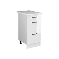 KÜCHENSCHRANK R-Line Weiß Hochglanz 40 cm mit Schubladen AP Marmor - Weiß Hochglanz/Weiß, Holzwerkstoff (40/81.6/60cm) - Vicco