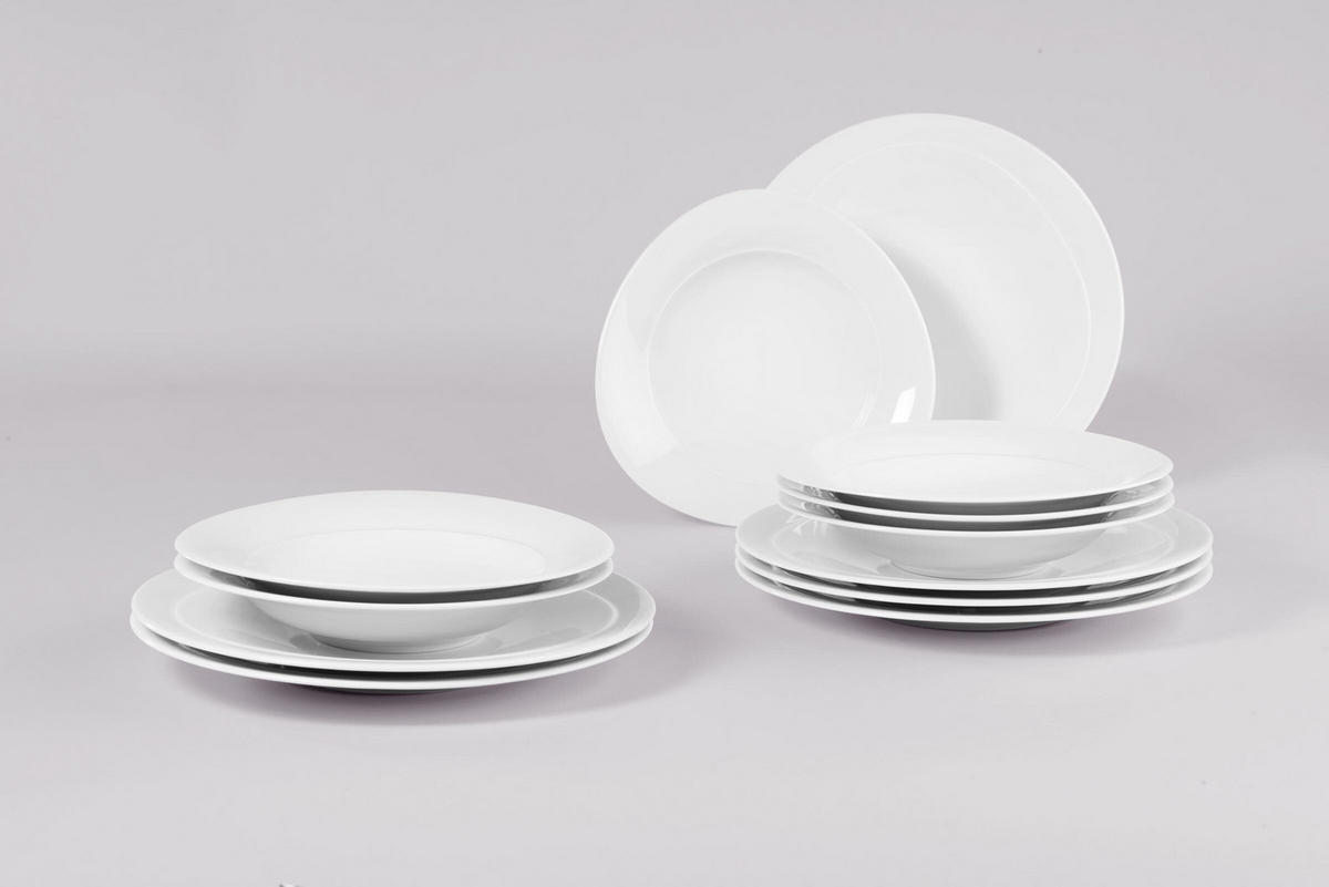 TAFELSERVICE Trio Weiß weiß 12er Set - Weiß, Keramik (32.3/23.5/32.3cm) - Seltmann Weiden