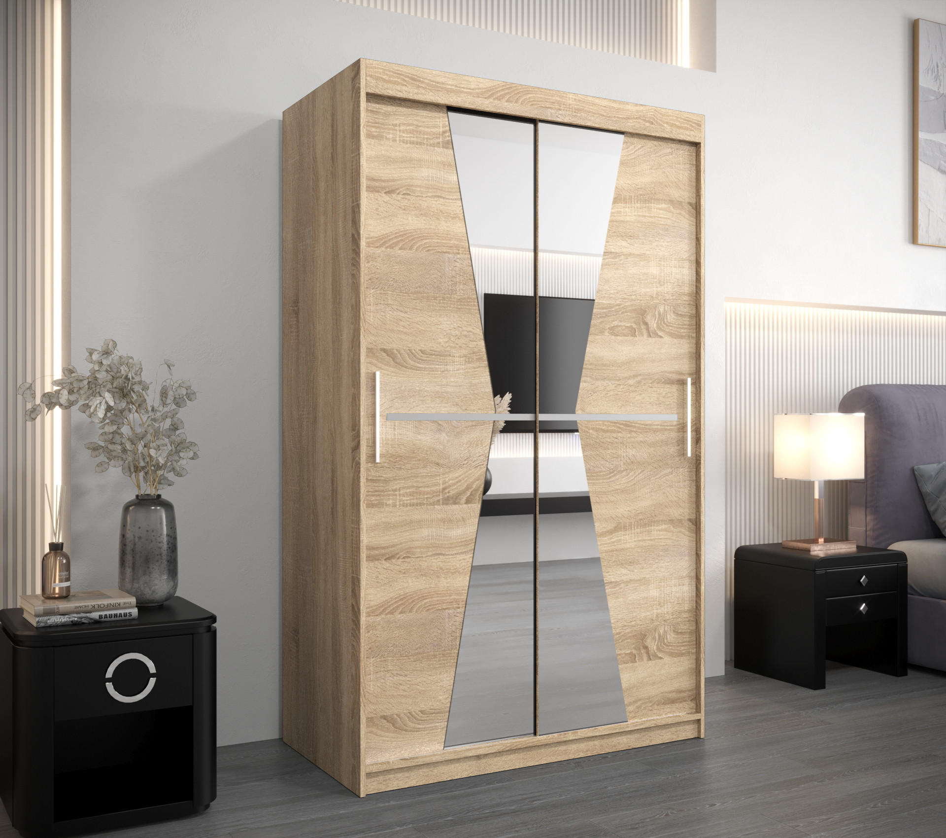 SCHWEBETÜRENSCHRANK 200/120/62 2-türig - Silberfarben/Sonoma Eiche, Holz/Kunststoff (120/200/62cm) - MÖBEL KRYSPOL