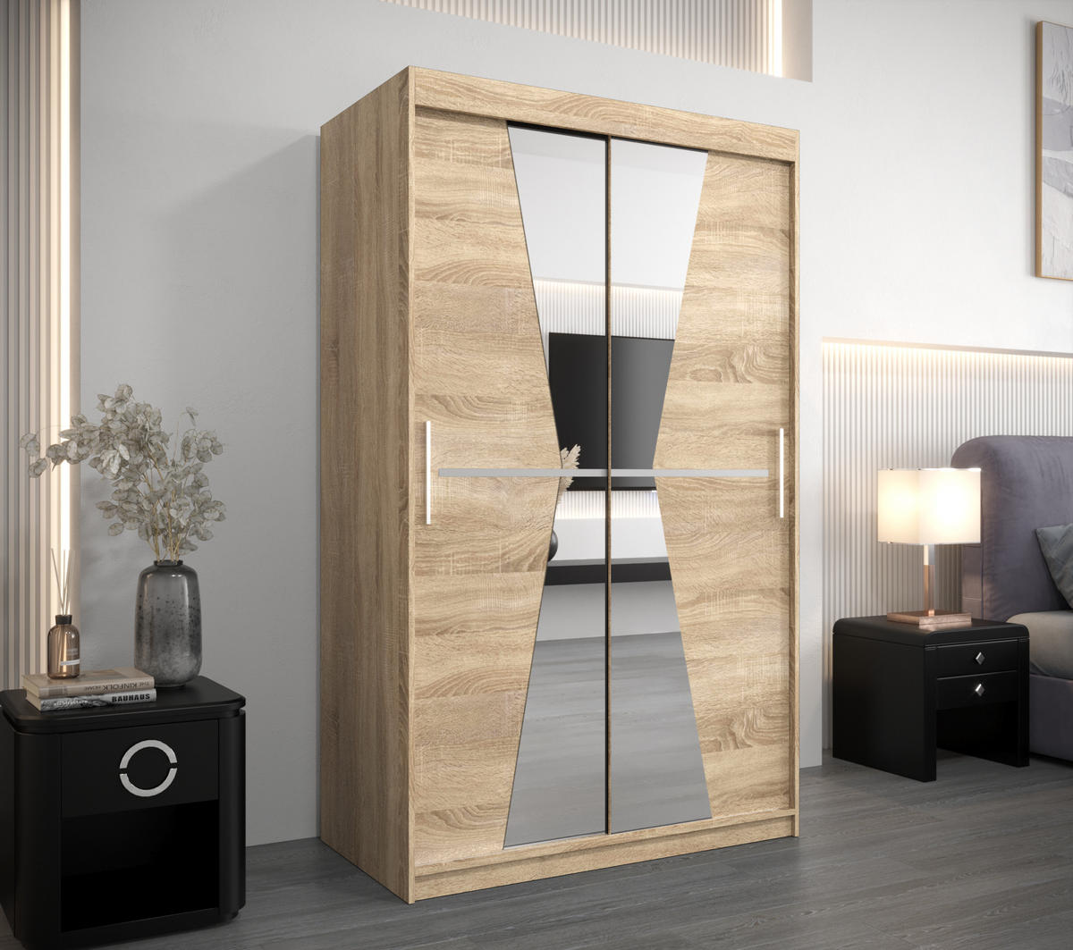 SCHWEBETÜRENSCHRANK 200/120/62 2-türig - Silberfarben/Sonoma Eiche, Holz/Kunststoff (120/200/62cm) - Abiks Möbel