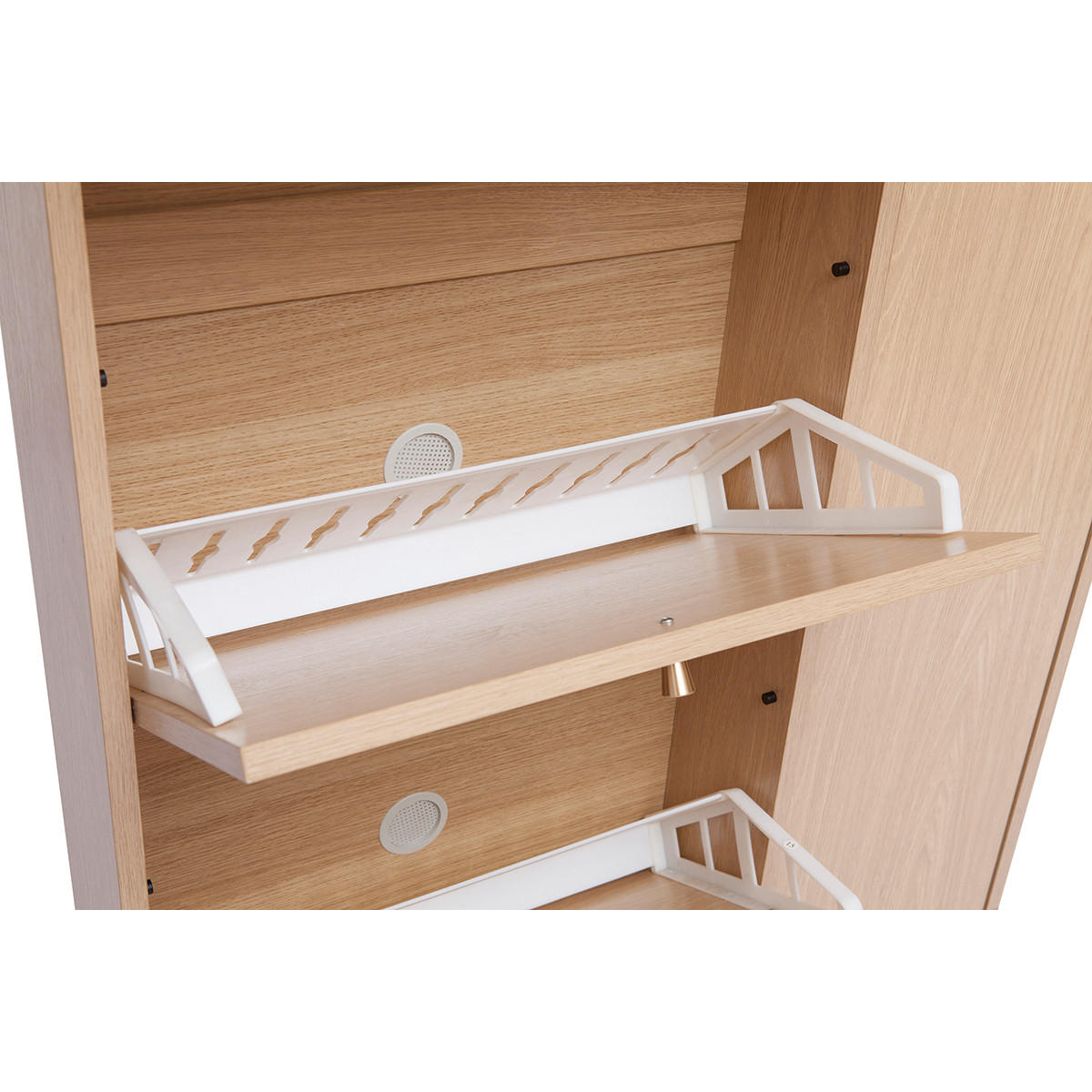 SCHUHSCHRANK Helles Holzdekor Eiche Goldenes Metall B90 cm SILVESTRE - Eiche Bianco, Holz (17/129.1/90cm) - Miliboo