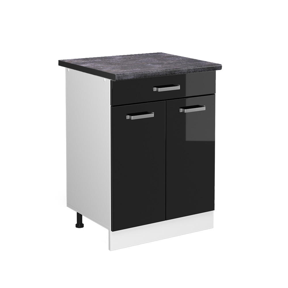 KÖKSUNDERSKÅP R-Line Svart högblank 60 cm med låda, AP antracit Svart högglans, Vit 81.6/60/60 cm