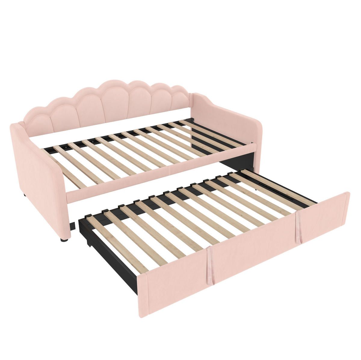 TAGESBETT 180/200 cm rosa aus Samt mit Ausziehbett und LED - Rosa, Textil (90/200cm) - OKWISH