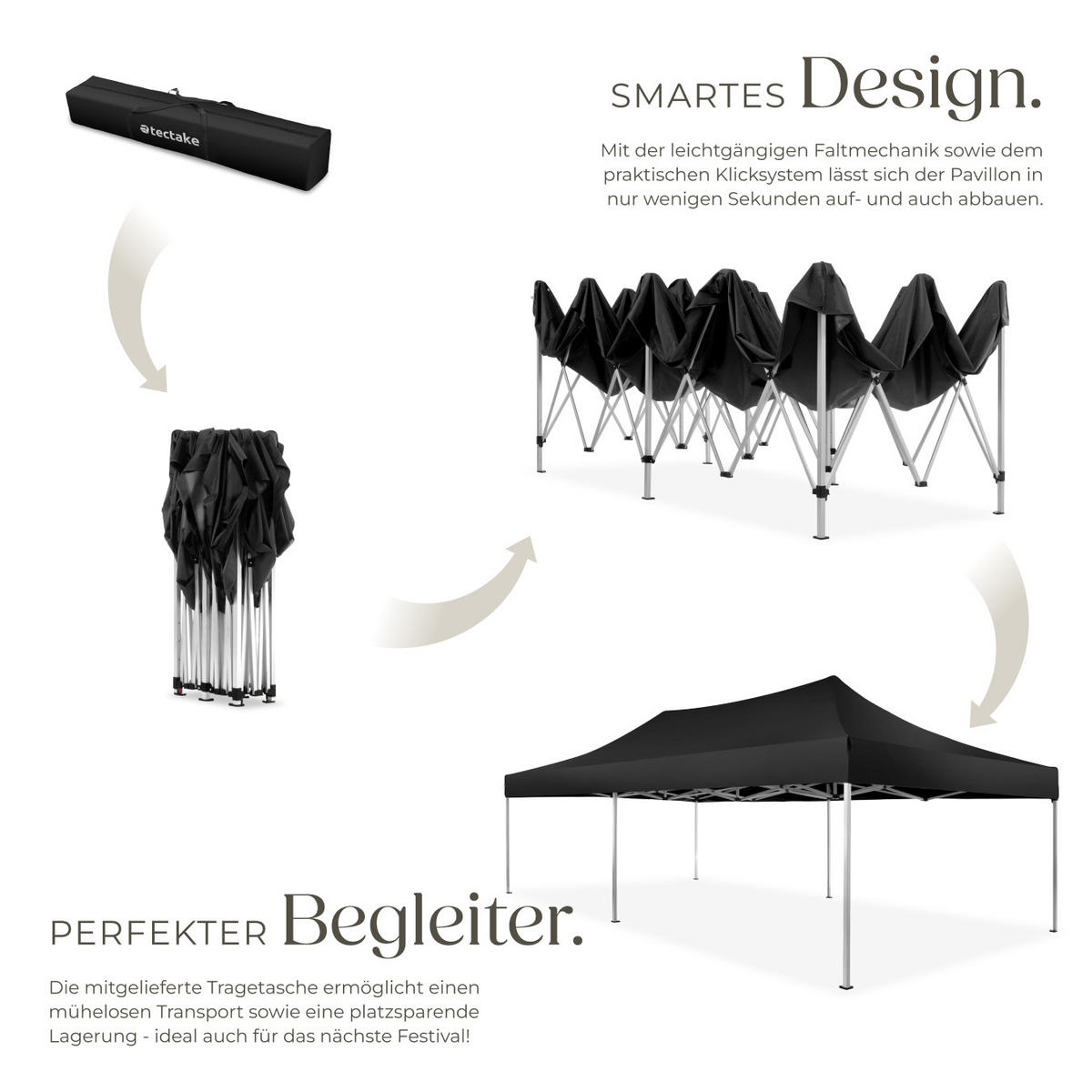 PAVILLON Viola,inklusive Spannseilen, Heringen und Tragetasche,schwarz - Schwarz, Kunststoff (300/280/600cm) - tectake