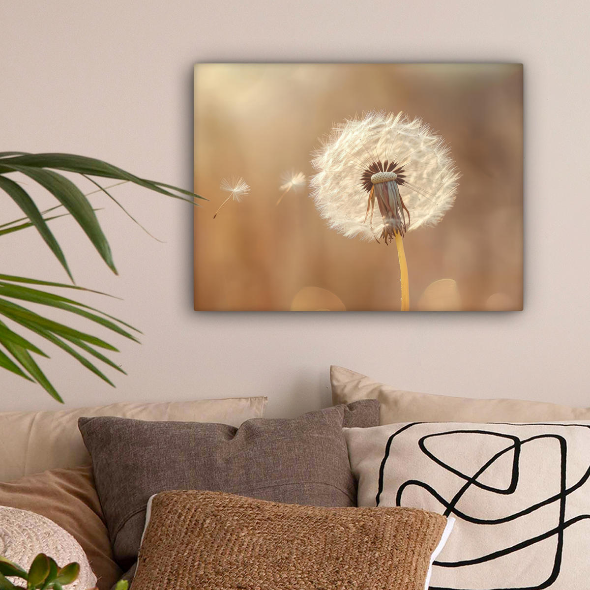 LEINWANDBILD Löwenzahn - Beige - Natur - Blume Wandbild 40x30 cm - Hellbraun, Textil (40/30cm) - MuchoWow