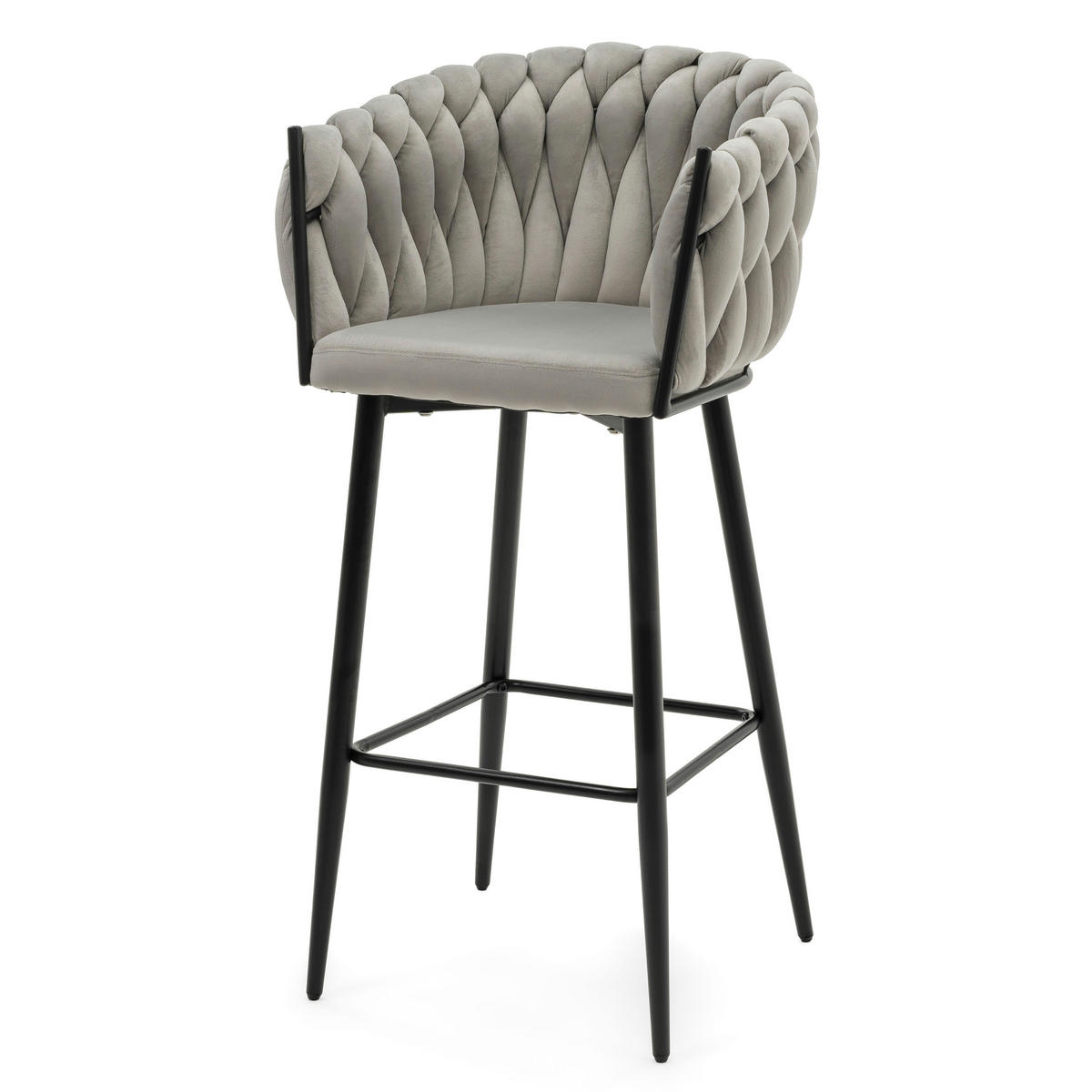 BARHOCKER LATINA gepolsterter mit Steppung - hellgrau - Samt Velour - Hellgrau/Schwarz, Metall (54/95/55cm) - NEW HOME