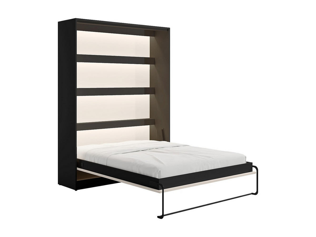 SCHRANKBETT - 2 Personen - holz - schwarz, beige Rapili - Beige/Schwarz, Holz/Metall (160/200cm) - Vente-Unique