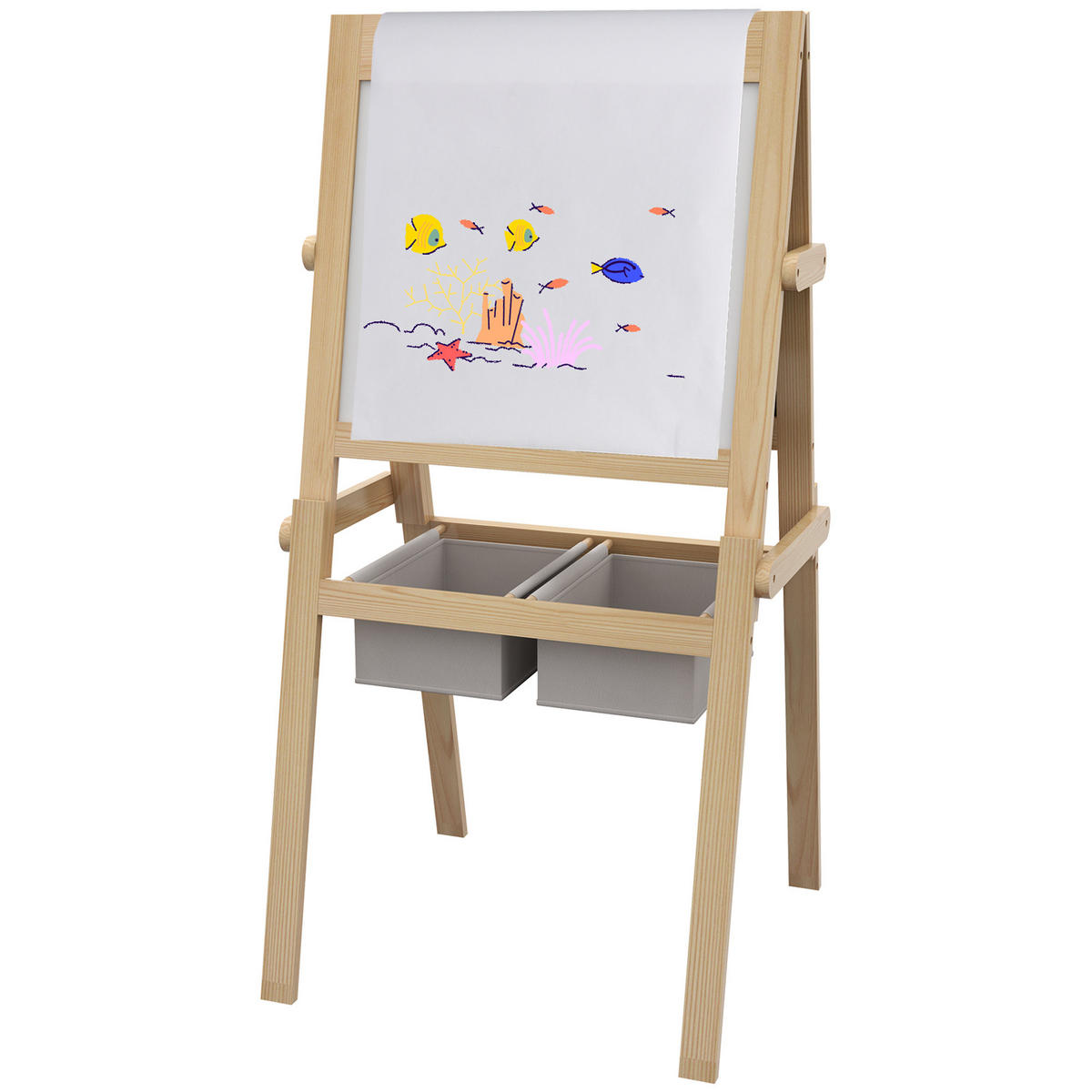 MALTAFEL DE-18183 3-in-1 mit Papierrolle, magnetisch Natur - Naturfarben, Holzwerkstoff (50.5/109/58cm) - ComfortXL
