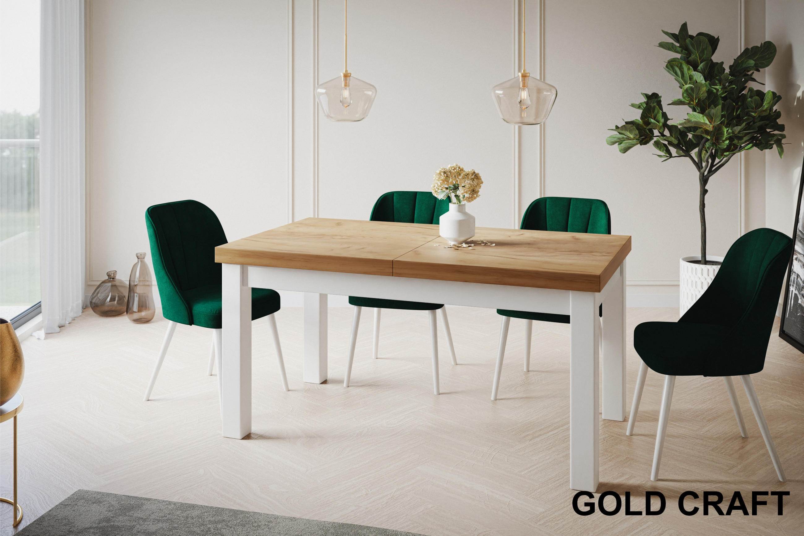 ESSZIMMERTISCH CLASSIC, ausziehbarer Tisch 120-160X80X78 cm, Farbe: CRAFT, mit Holzbeinen in Farbe Weiß - Weiß/Braun, Holzwerkstoff (120/80/78cm) - Alpi-Möbel