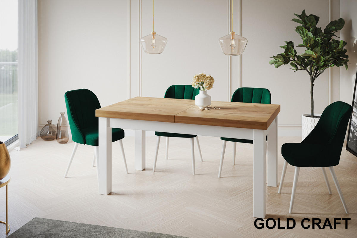 ESSZIMMERTISCH CLASSIC, ausziehbarer Tisch 170-250X90X78 cm, Farbe: CRAFT, mit Holzbeinen in Farbe Weiß - Weiß/Braun, Holzwerkstoff (170/90/78cm) - Alpi-Möbel