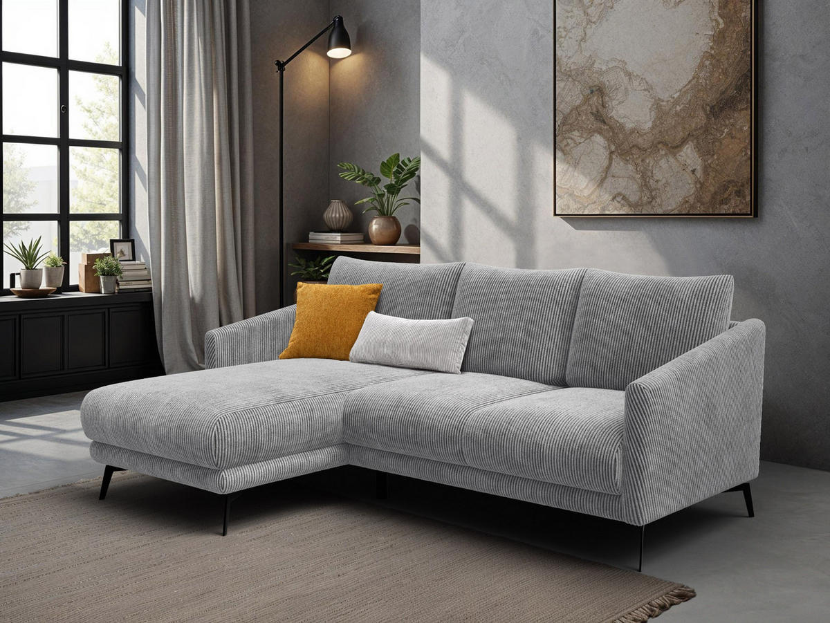 ECKSOFA VILT 3-Sitzer, hellgrau - Hellgrau/Schwarz, Holzwerkstoff/Textil (221/156cm) - Courtois Laville