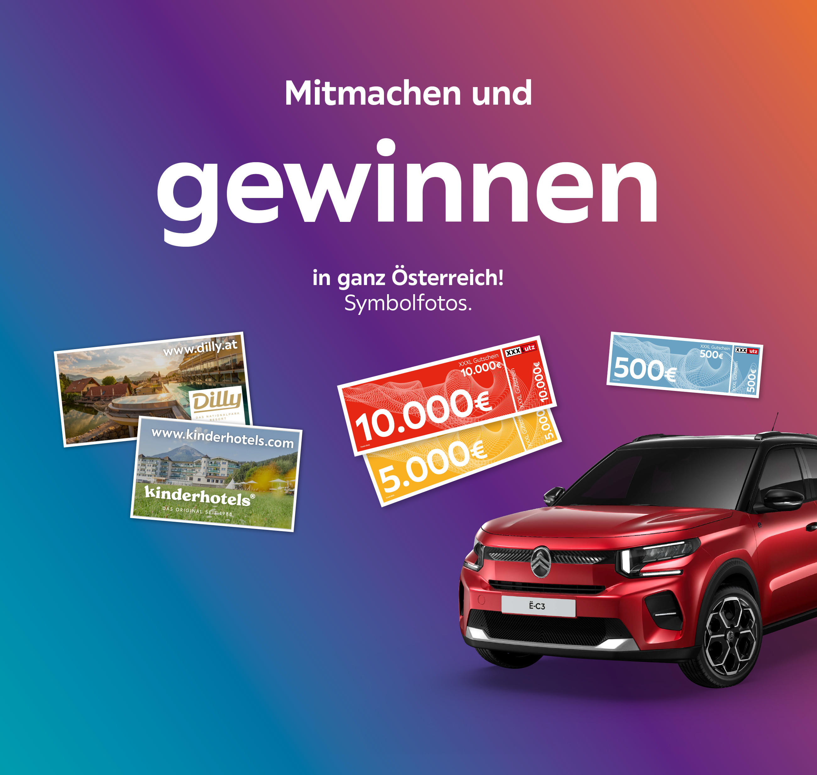 Mitmachen und gewinnen in ganz Österreich! Symbolfotos.