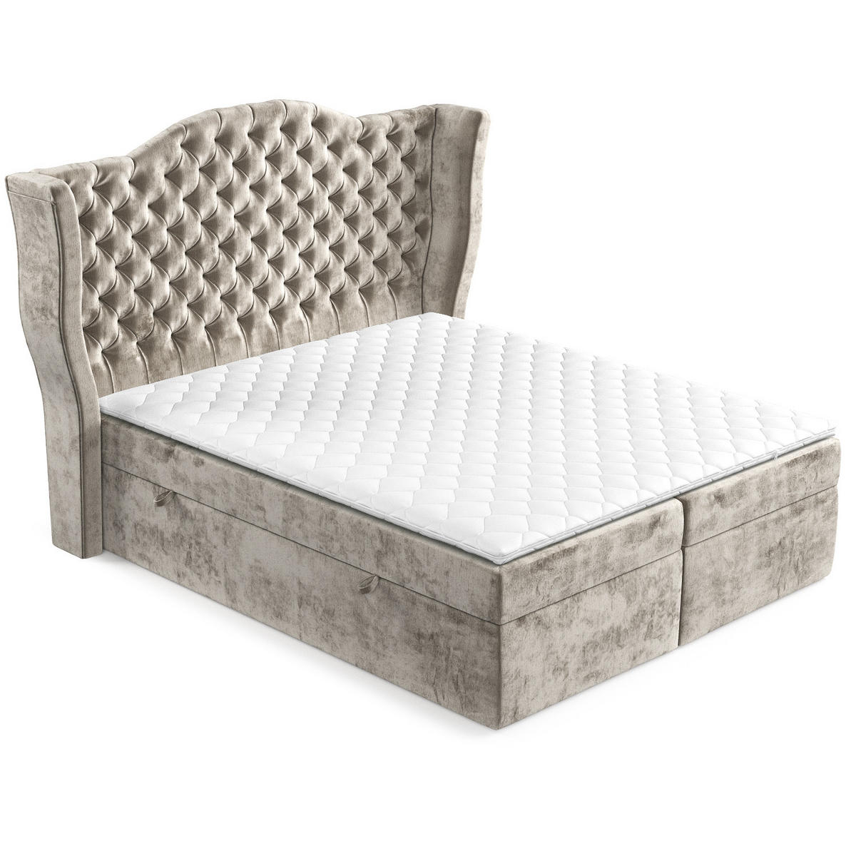 BOXBETT Royal Beige 200/200 cm im Chenille-Stoff - Beige/Schwarz, Holz/Holzwerkstoff (200/200cm) - Maison de Reve