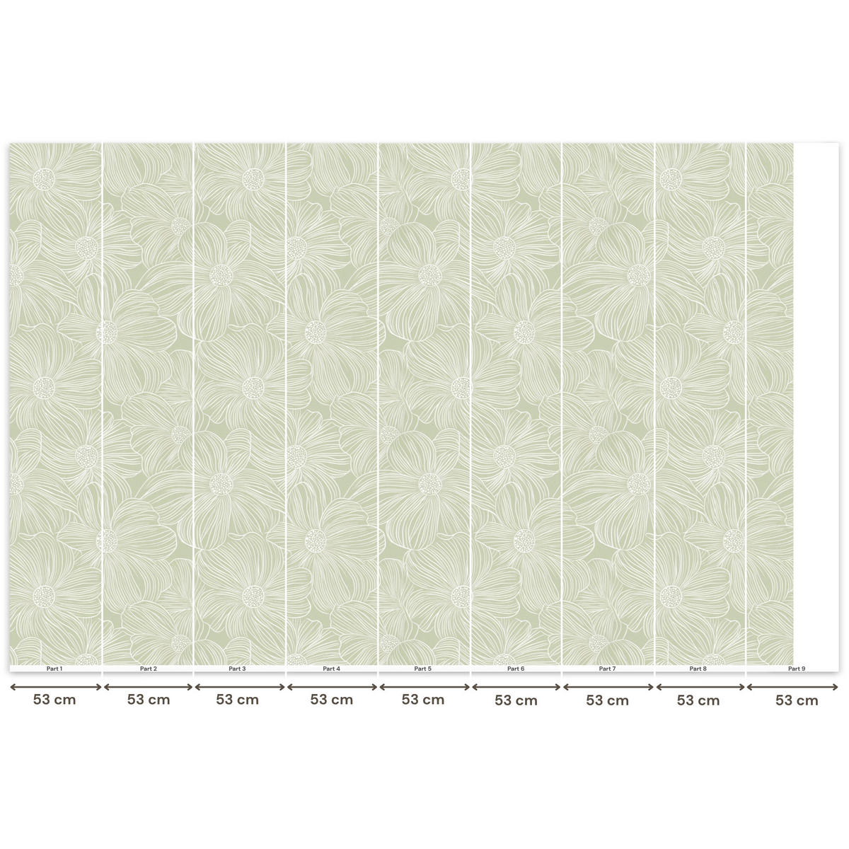 TAPETE - Gelassenheit - Blumen - Grün - 450x300 cm - Salbeigrün, Papier (450/300cm) - OnlyWow