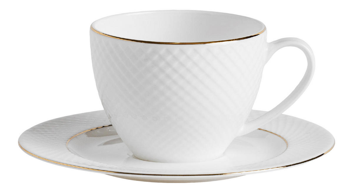 TASSE MIT UNTERTASSE Eleni - Weiß, Keramik (0.22L) - home&you