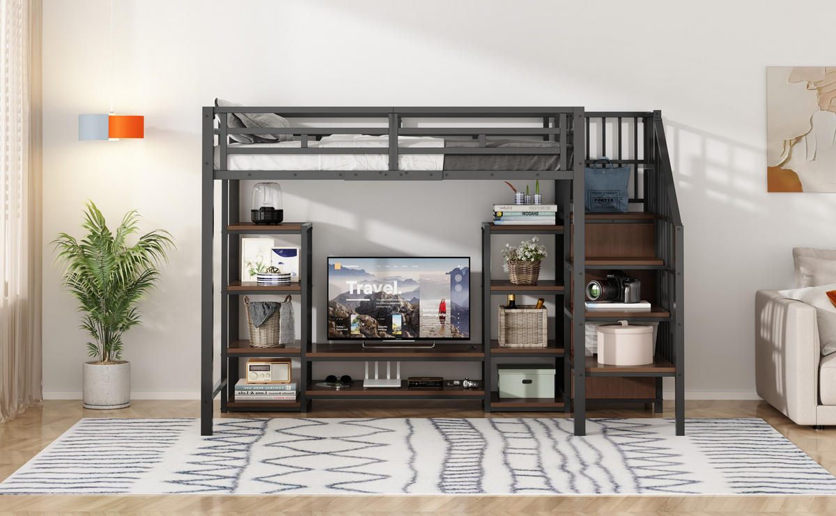 HOCHBETT 90x200 cm TV schwarz - Schwarz, Metall (90/200cm) - LEBENLANG