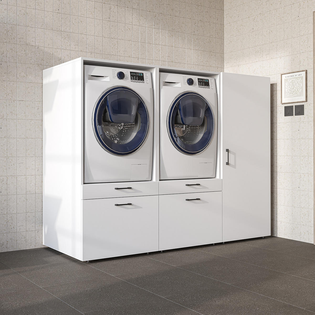 WASCHMASCHINENSCHRANK Serie 2 194cm Breit, 145cm Hoch - Weiß, Holzwerkstoff (194/145/67cm)