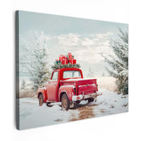 LEINWANDBILD Auto - Rot - Geschenke - Winter - Schnee - Weihnachten 40x30 cm - Rot, Textil (40/30cm) - MuchoWow