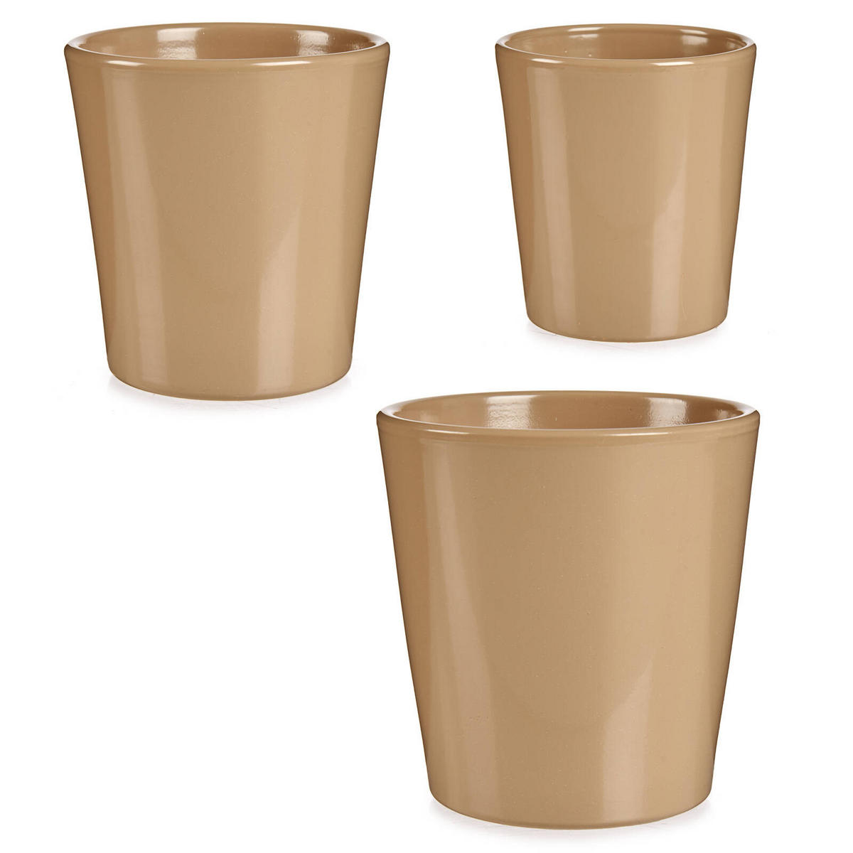 BLUMENTÖPFE Keramik Beige 3er-Set - Beige, Keramik (16.5/16cm)