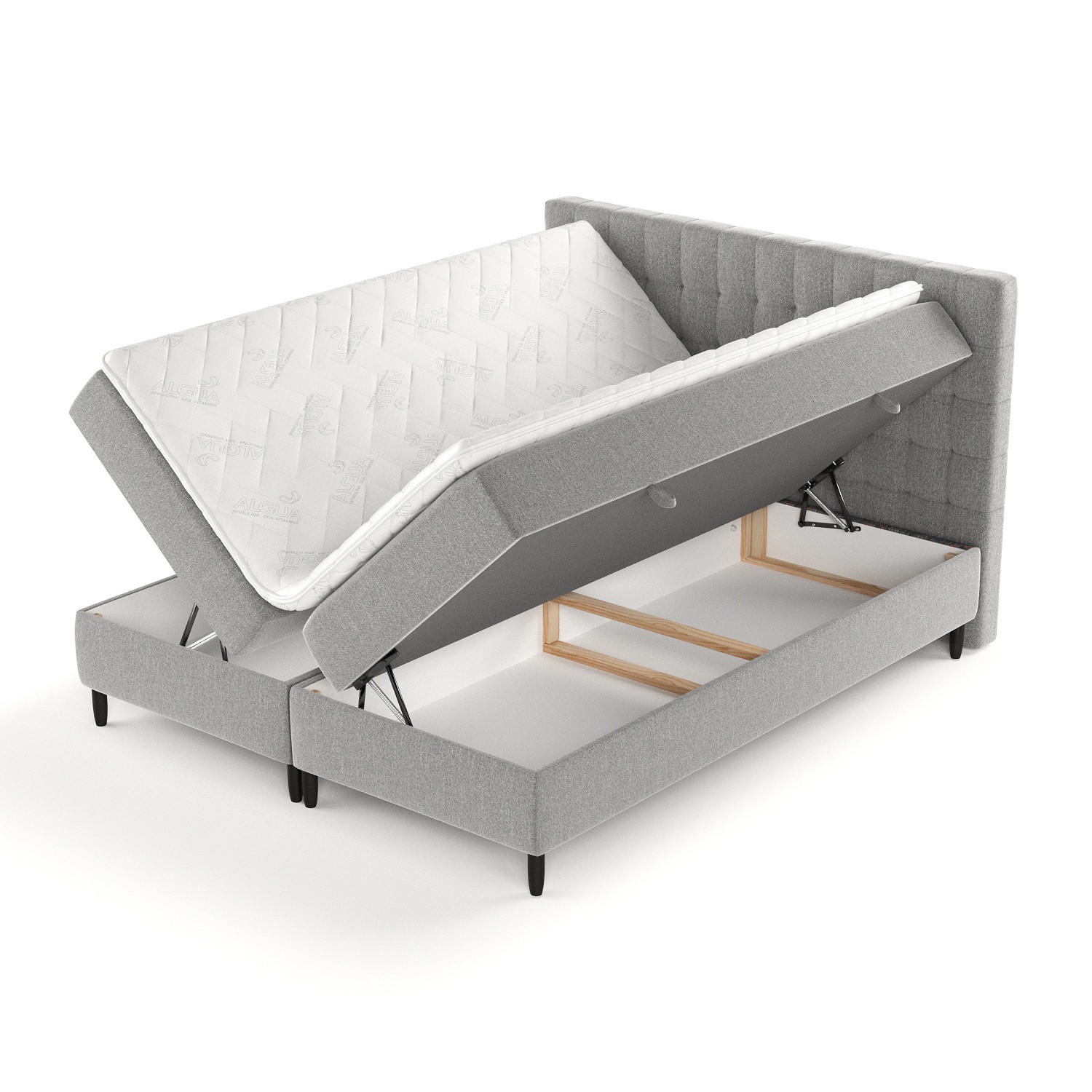 Thumbnail - Maison de Reve Boxbett, Grau, Textil, Buche, Kiefer, H3, Höhe ca. 19 cm, 160x200 cm, Oeko-Tex® Standard 100, FSC 100%, M...