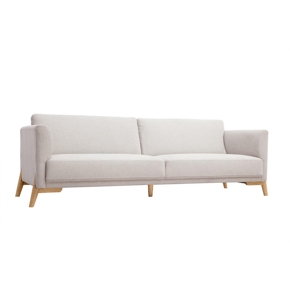 SOFA Beiger Stoff Samteffekt Helles Holz 4-Sitzer SINDRO - Beige, Textil (87/82/241cm) - Miliboo